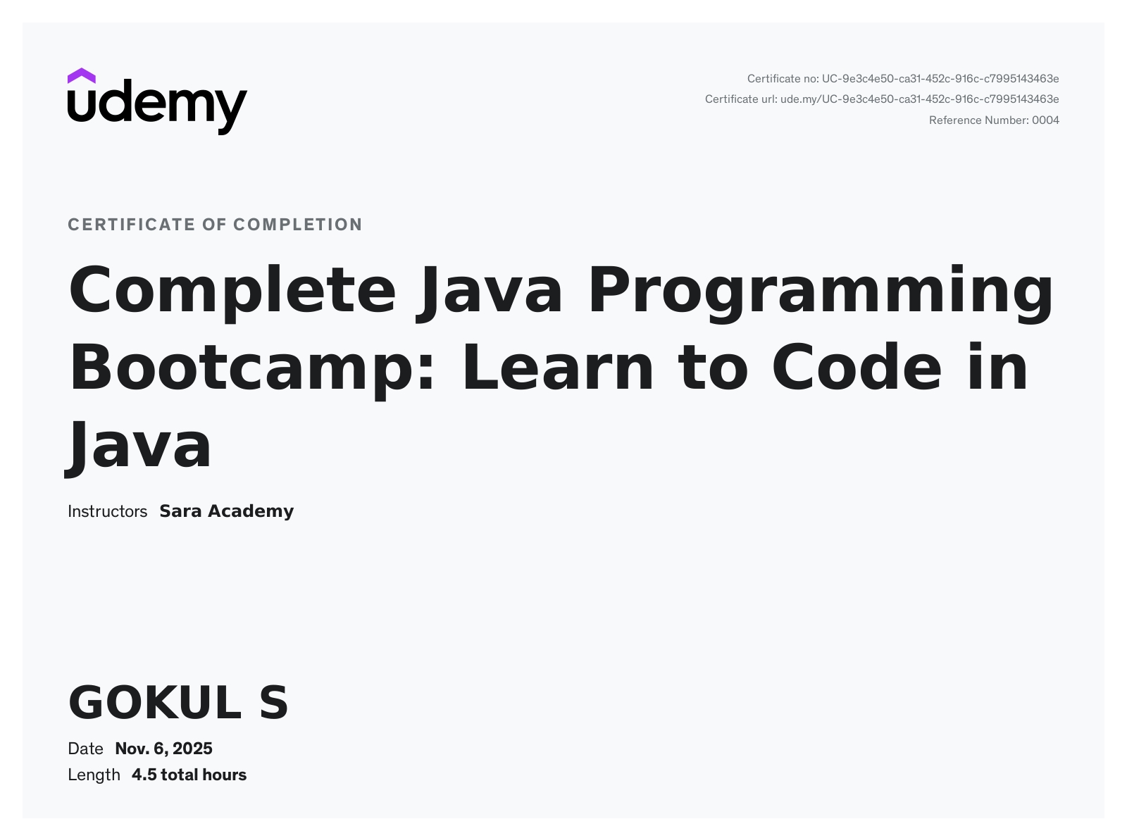 Programming Certificate